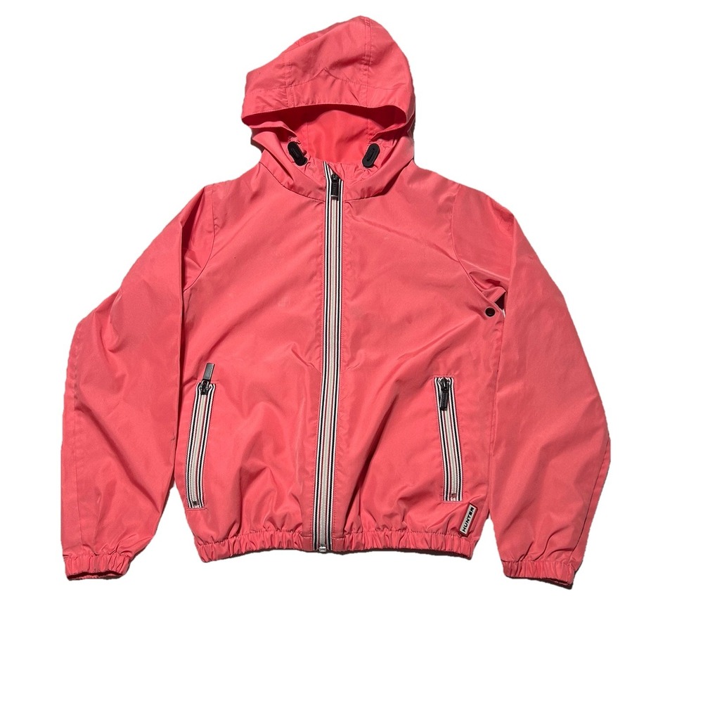 Hunter Kids Rain Coat Original Hooded‎ Jacket Sz 9-10 Coral Girls Packable